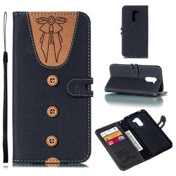 Ladies Bow Clothes Pattern Leather Wallet Phone Case for Mi Xiaomi Pocophone F1 - Black