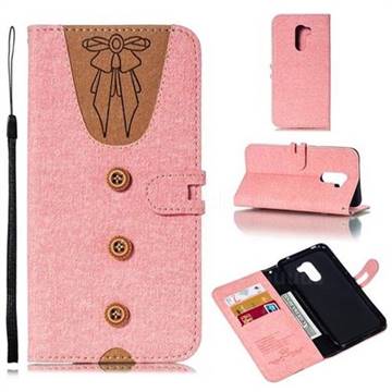 Ladies Bow Clothes Pattern Leather Wallet Phone Case for Mi Xiaomi Pocophone F1 - Pink