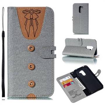 Ladies Bow Clothes Pattern Leather Wallet Phone Case for Mi Xiaomi Pocophone F1 - Gray