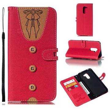 Ladies Bow Clothes Pattern Leather Wallet Phone Case for Mi Xiaomi Pocophone F1 - Red