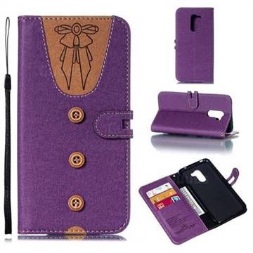 Ladies Bow Clothes Pattern Leather Wallet Phone Case for Mi Xiaomi Pocophone F1 - Purple