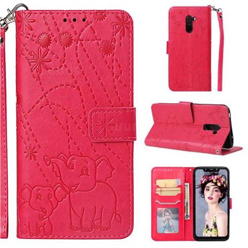 Embossing Fireworks Elephant Leather Wallet Case for Mi Xiaomi Pocophone F1 - Red
