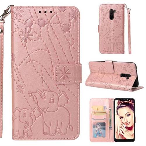 Embossing Fireworks Elephant Leather Wallet Case for Mi Xiaomi Pocophone F1 - Rose Gold