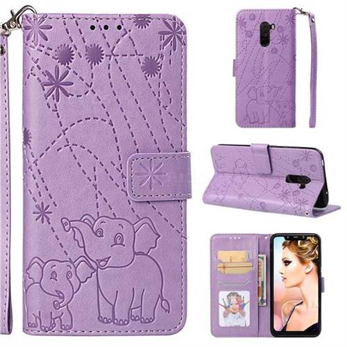 Embossing Fireworks Elephant Leather Wallet Case for Mi Xiaomi Pocophone F1 - Purple