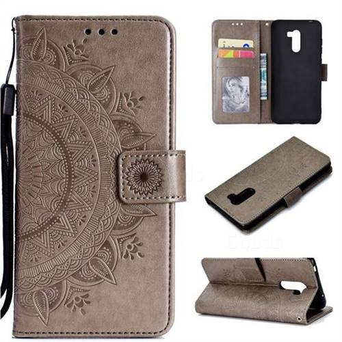 Intricate Embossing Datura Leather Wallet Case for Mi Xiaomi Pocophone F1 - Gray