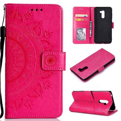 Intricate Embossing Datura Leather Wallet Case for Mi Xiaomi Pocophone F1 - Rose Red