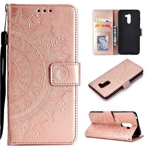 Intricate Embossing Datura Leather Wallet Case for Mi Xiaomi Pocophone F1 - Rose Gold