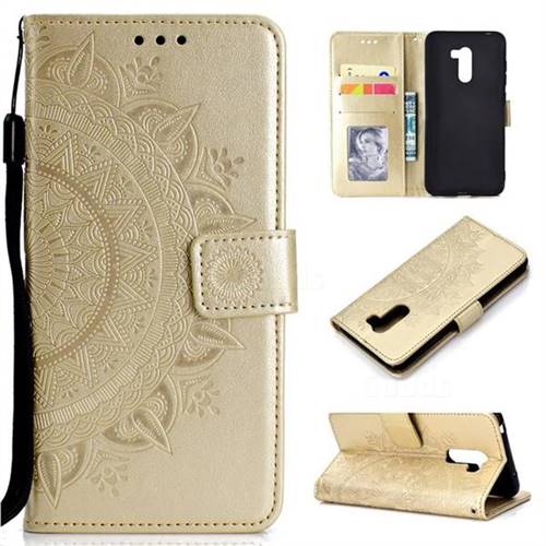 Intricate Embossing Datura Leather Wallet Case for Mi Xiaomi Pocophone F1 - Golden