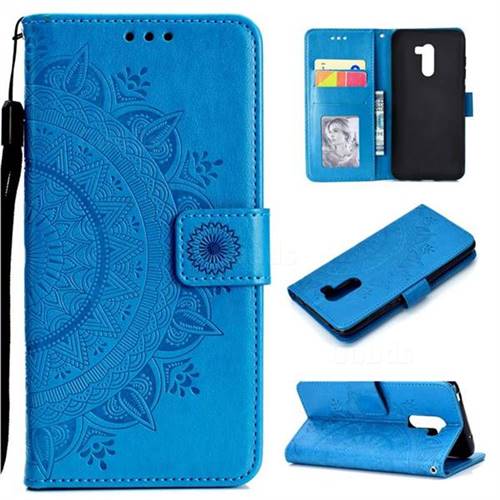 Intricate Embossing Datura Leather Wallet Case for Mi Xiaomi Pocophone F1 - Blue