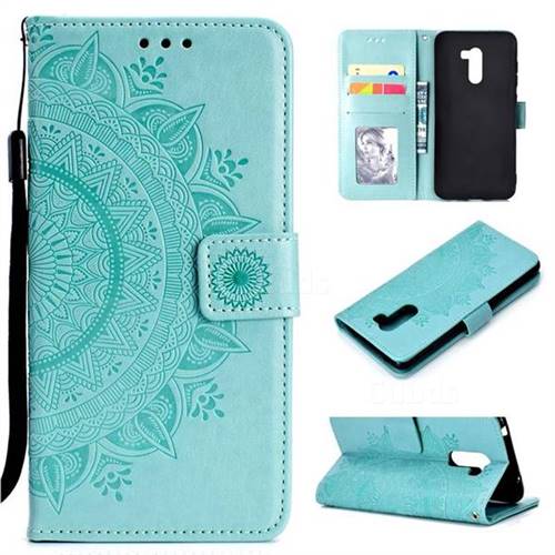 Intricate Embossing Datura Leather Wallet Case for Mi Xiaomi Pocophone F1 - Mint Green