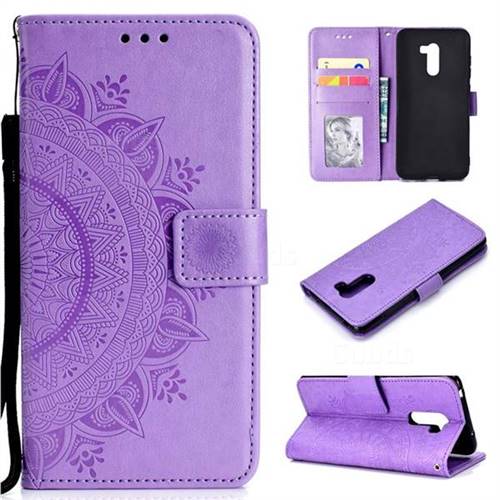 Intricate Embossing Datura Leather Wallet Case for Mi Xiaomi Pocophone F1 - Purple