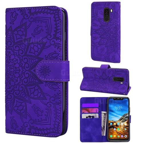 Retro Embossing Mandala Flower Leather Wallet Case for Mi Xiaomi Pocophone F1 - Purple