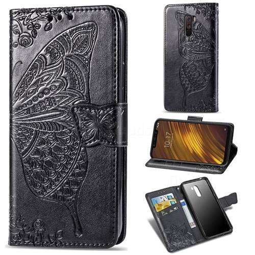 Embossing Mandala Flower Butterfly Leather Wallet Case for Mi Xiaomi Pocophone F1 - Black