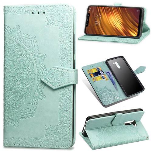 Embossing Imprint Mandala Flower Leather Wallet Case for Mi Xiaomi Pocophone F1 - Green