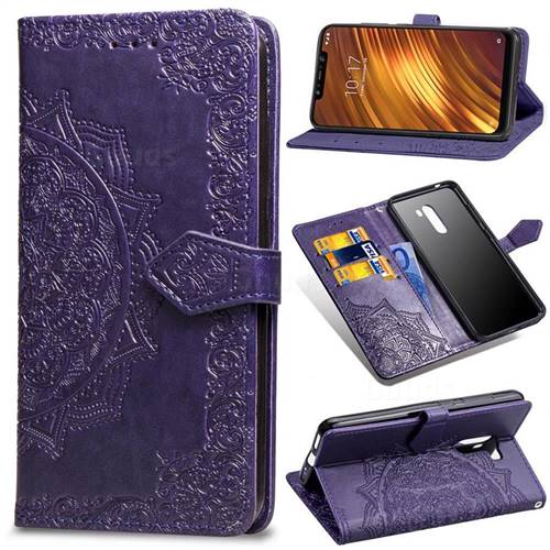 Embossing Imprint Mandala Flower Leather Wallet Case for Mi Xiaomi Pocophone F1 - Purple