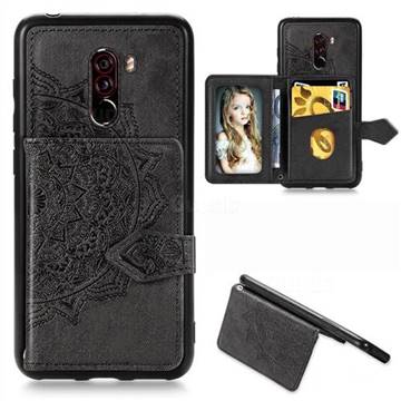 Mandala Flower Cloth Multifunction Stand Card Leather Phone Case for Mi Xiaomi Pocophone F1 - Black