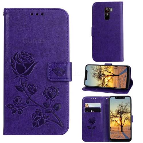 Embossing Rose Flower Leather Wallet Case for Mi Xiaomi Pocophone F1 - Purple