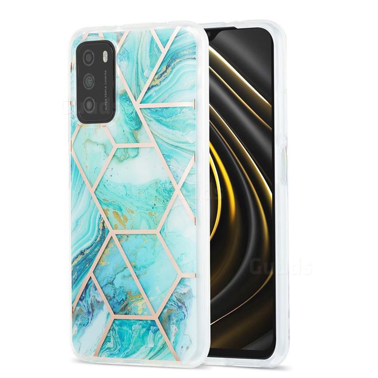 Blue Sea Marble Pattern Galvanized Electroplating Protective Case Cover for Mi Xiaomi Poco M3