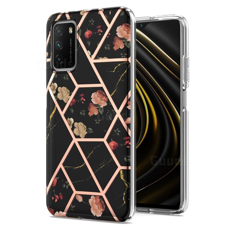 Black Rose Flower Marble Electroplating Protective Case Cover for Mi Xiaomi Poco M3