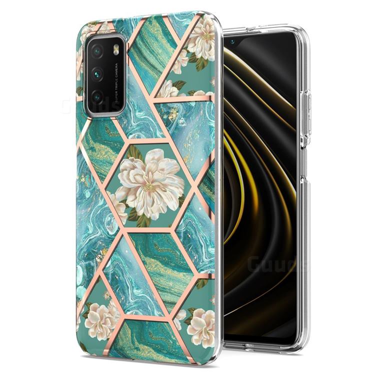 Blue Chrysanthemum Marble Electroplating Protective Case Cover for Mi Xiaomi Poco M3