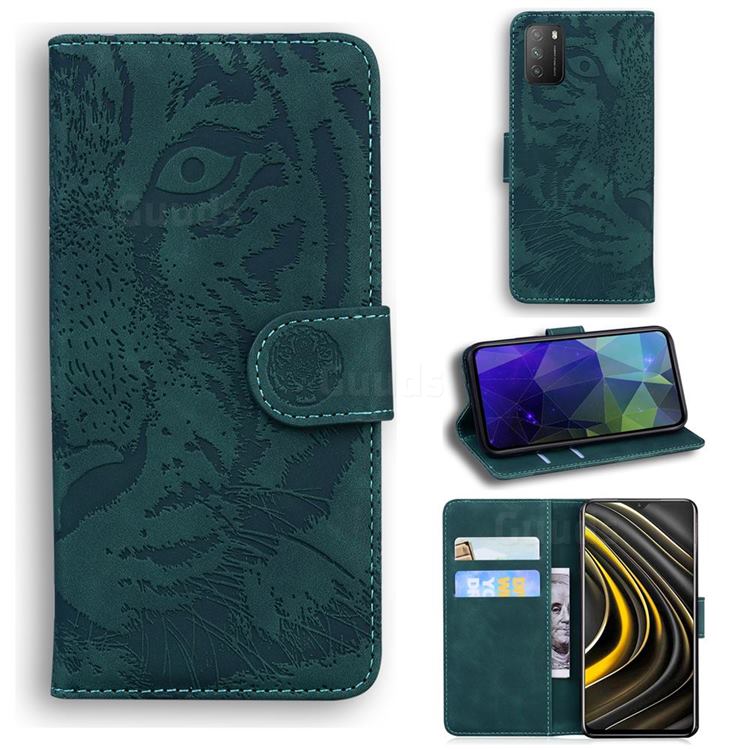 Intricate Embossing Tiger Face Leather Wallet Case for Mi Xiaomi Poco M3 - Green