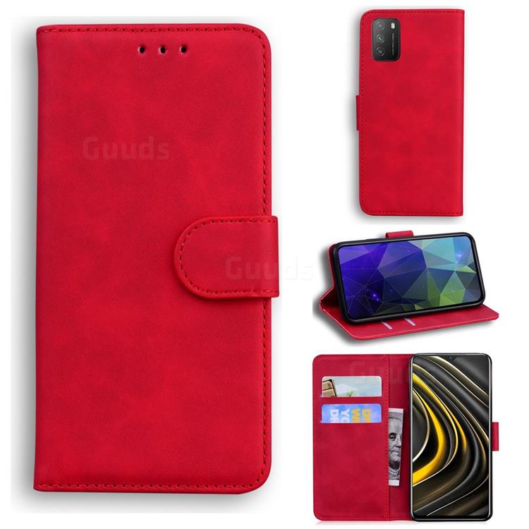 Retro Classic Skin Feel Leather Wallet Phone Case for Mi Xiaomi Poco M3 - Red