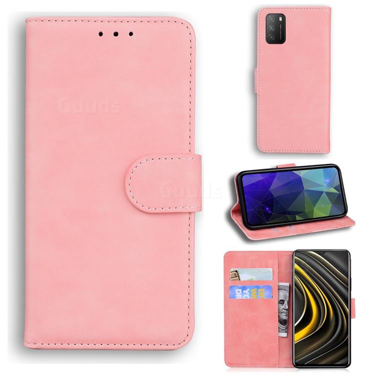Retro Classic Skin Feel Leather Wallet Phone Case for Mi Xiaomi Poco M3 - Pink