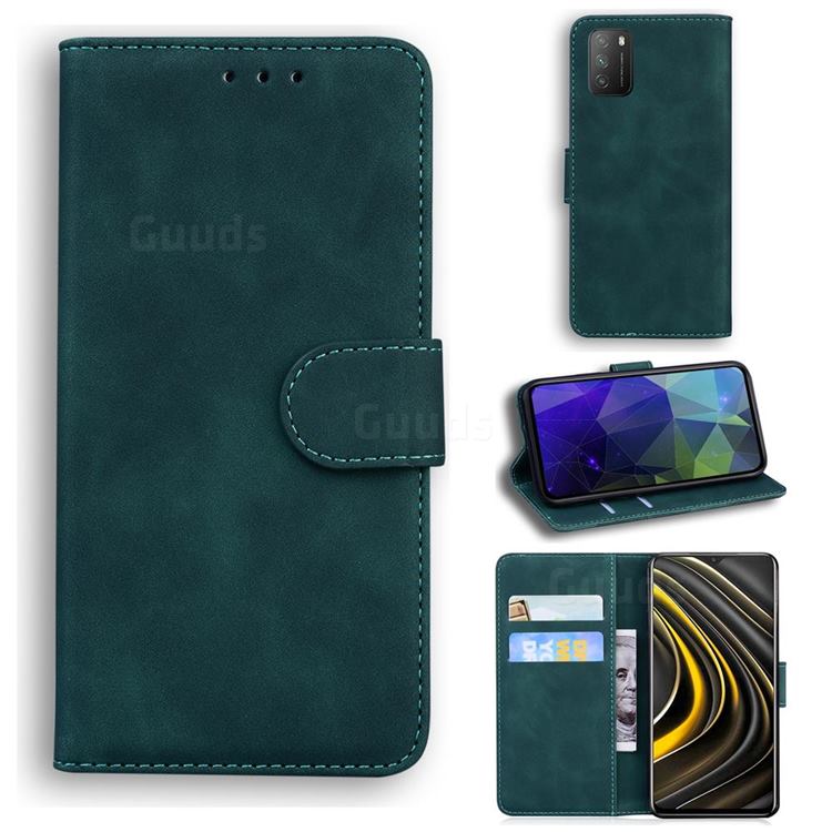 Retro Classic Skin Feel Leather Wallet Phone Case for Mi Xiaomi Poco M3 - Green
