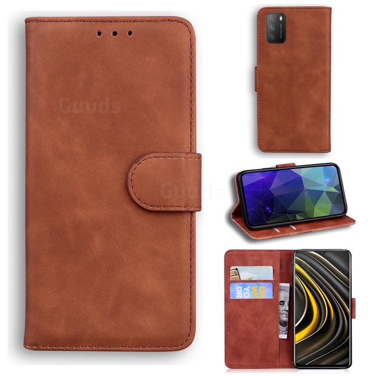 Retro Classic Skin Feel Leather Wallet Phone Case for Mi Xiaomi Poco M3 - Brown