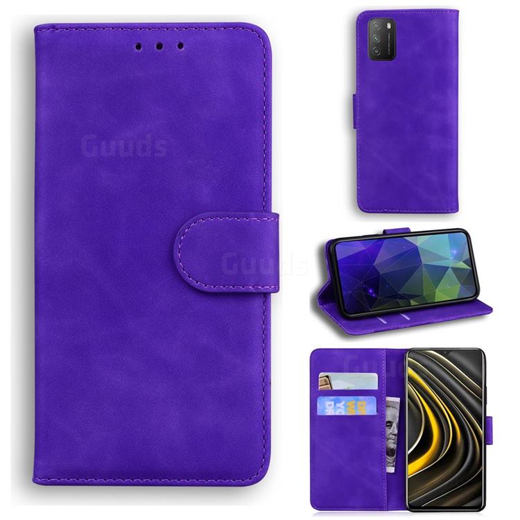 Retro Classic Skin Feel Leather Wallet Phone Case for Mi Xiaomi Poco M3 - Purple