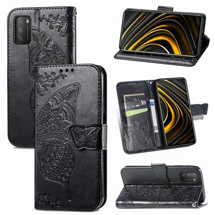 Embossing Mandala Flower Butterfly Leather Wallet Case for Mi Xiaomi Poco M3 - Black