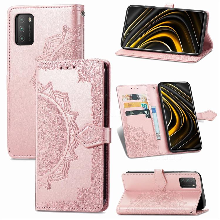 Embossing Imprint Mandala Flower Leather Wallet Case for Mi Xiaomi Poco M3 - Rose Gold