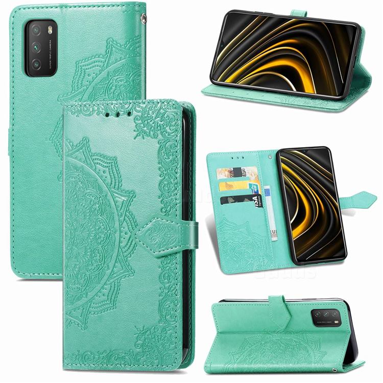 Embossing Imprint Mandala Flower Leather Wallet Case for Mi Xiaomi Poco M3 - Green