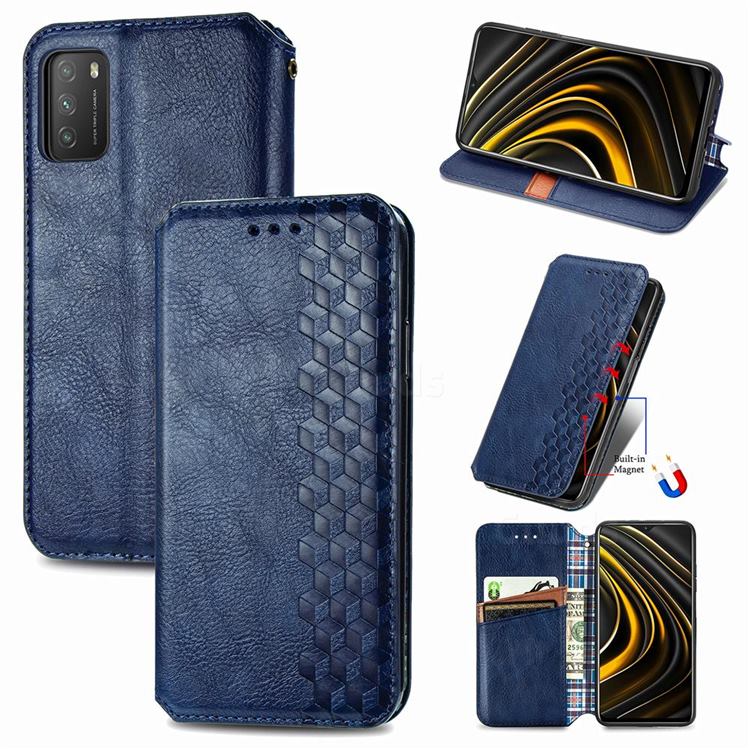 Ultra Slim Fashion Business Card Magnetic Automatic Suction Leather Flip Cover for Mi Xiaomi Poco M3 - Dark Blue