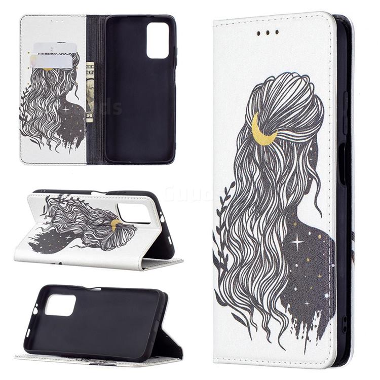 Girl with Long Hair Slim Magnetic Attraction Wallet Flip Cover for Mi Xiaomi Poco M3