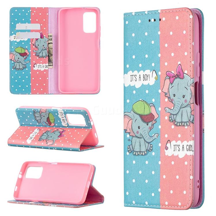 Elephant Boy and Girl Slim Magnetic Attraction Wallet Flip Cover for Mi Xiaomi Poco M3