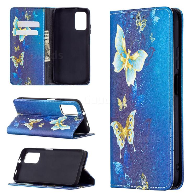 Gold Butterfly Slim Magnetic Attraction Wallet Flip Cover for Mi Xiaomi Poco M3
