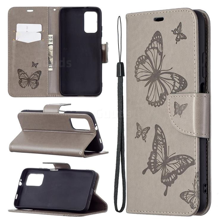 Embossing Double Butterfly Leather Wallet Case for Mi Xiaomi Poco M3 - Gray