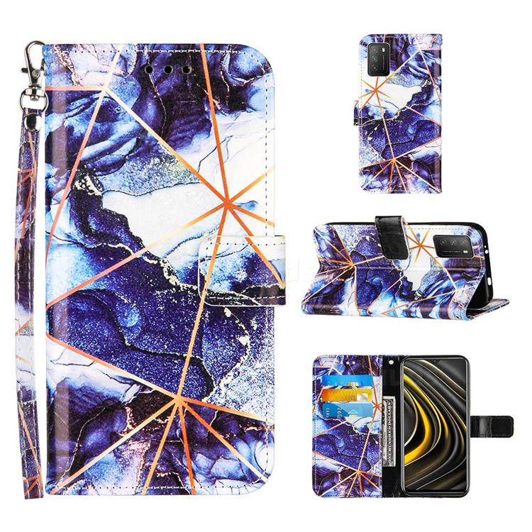 Starry Blue Stitching Color Marble Leather Wallet Case for Mi Xiaomi Poco M3