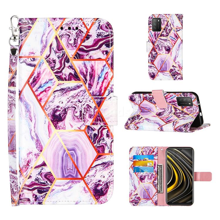 Dream Purple Stitching Color Marble Leather Wallet Case for Mi Xiaomi Poco M3