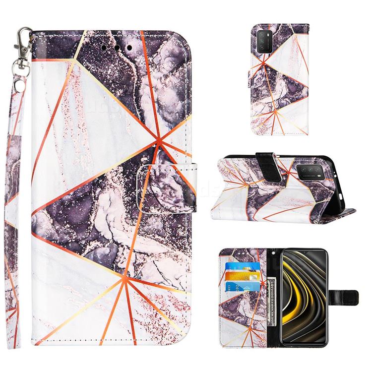 Black and White Stitching Color Marble Leather Wallet Case for Mi Xiaomi Poco M3