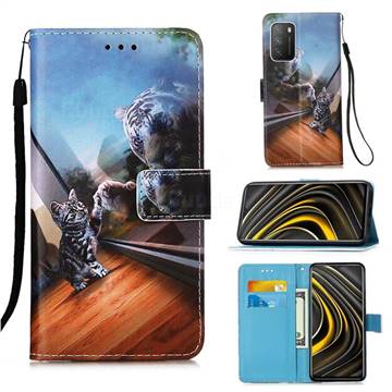 Mirror Cat Matte Leather Wallet Phone Case for Mi Xiaomi Poco M3