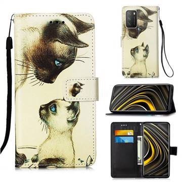 Cat Confrontation Matte Leather Wallet Phone Case for Mi Xiaomi Poco M3