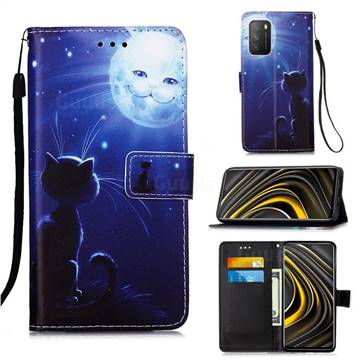 Cat and Moon Matte Leather Wallet Phone Case for Mi Xiaomi Poco M3