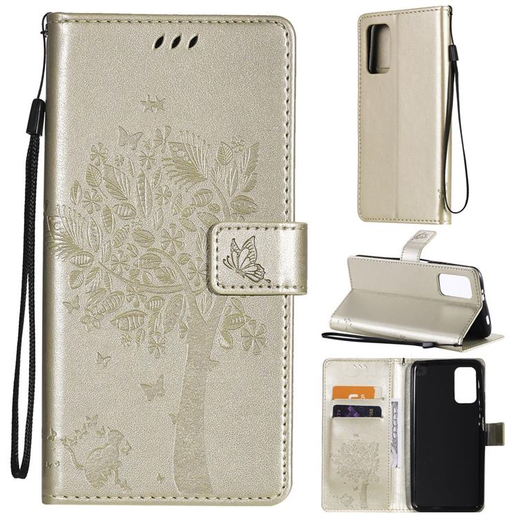 Embossing Butterfly Tree Leather Wallet Case for Mi Xiaomi Poco M3 - Champagne
