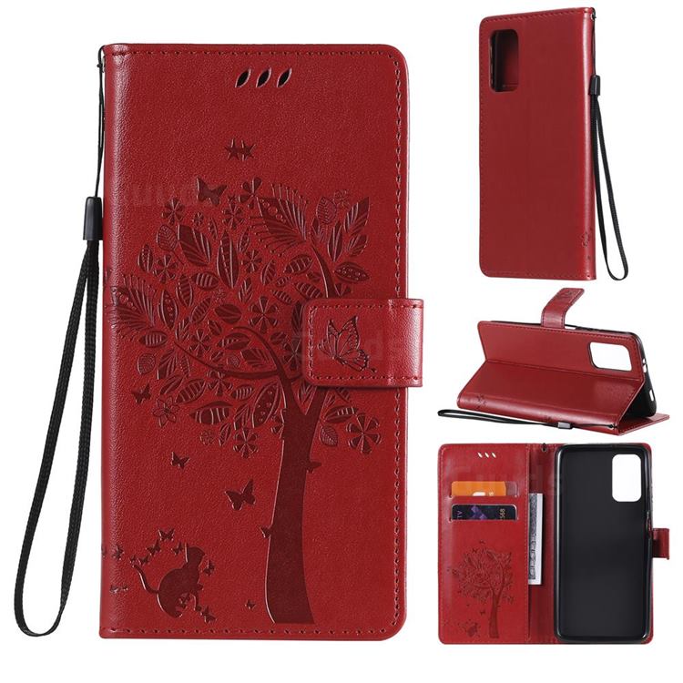 Embossing Butterfly Tree Leather Wallet Case for Mi Xiaomi Poco M3 - Red