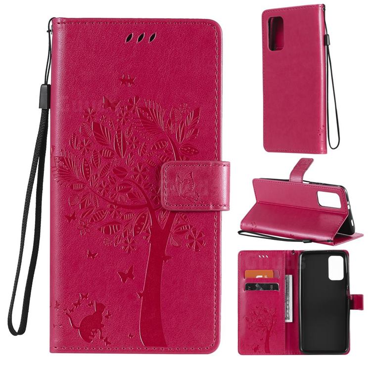 Embossing Butterfly Tree Leather Wallet Case for Mi Xiaomi Poco M3 - Rose