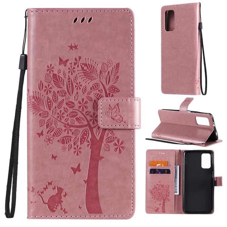 Embossing Butterfly Tree Leather Wallet Case for Mi Xiaomi Poco M3 - Pink