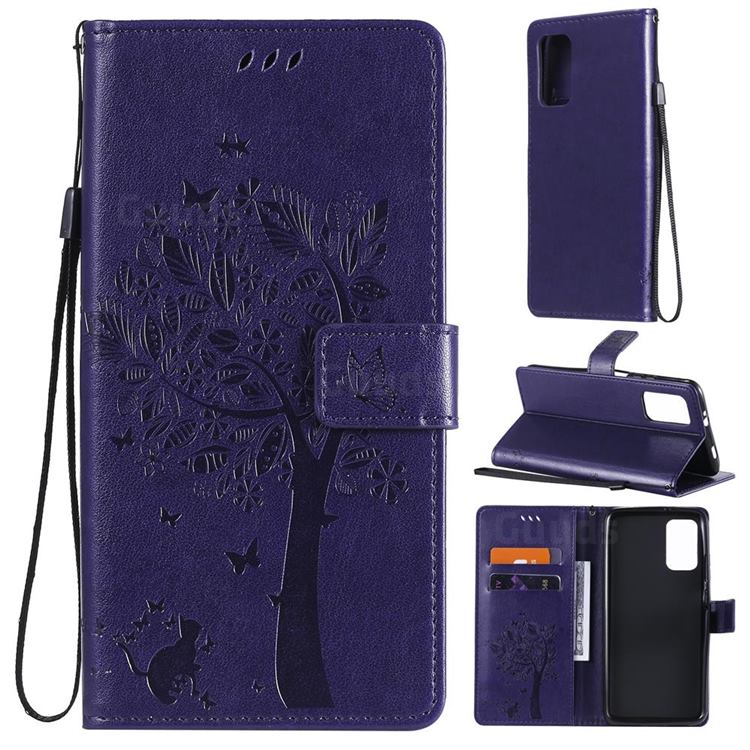 Embossing Butterfly Tree Leather Wallet Case for Mi Xiaomi Poco M3 - Purple