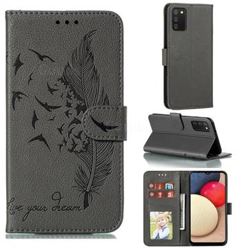 Intricate Embossing Lychee Feather Bird Leather Wallet Case for Mi Xiaomi Poco M3 - Gray